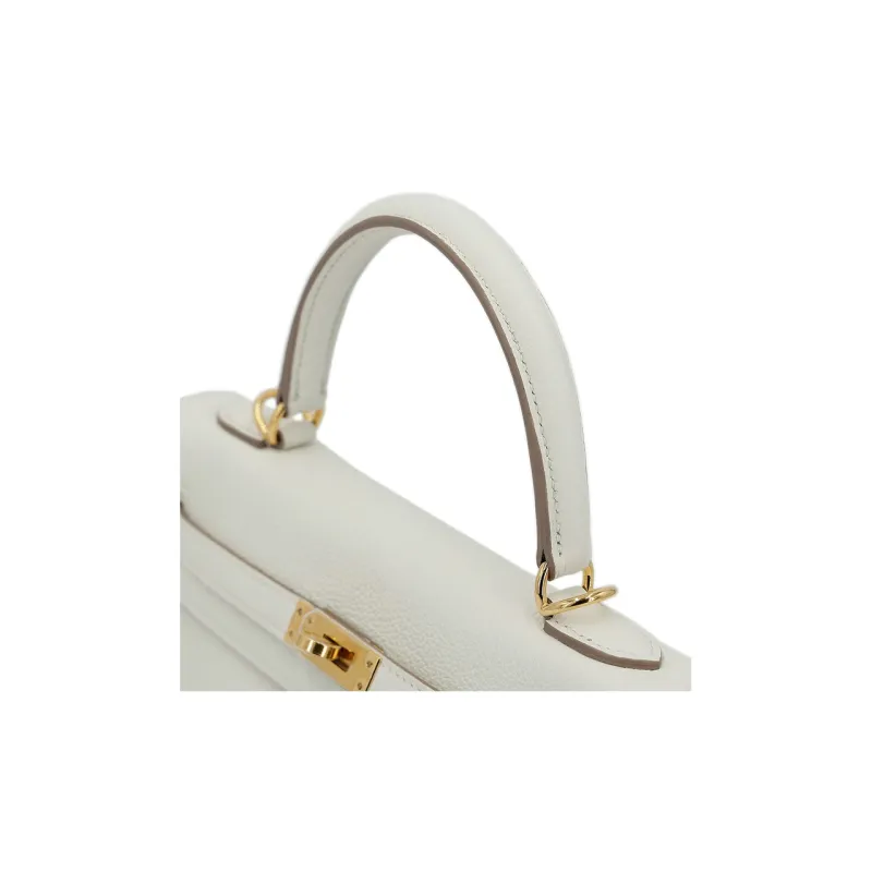 HERMES Kelly Togo Calfskin Kelly Bag Handbag 25 Women's 0T Mushroom White-6