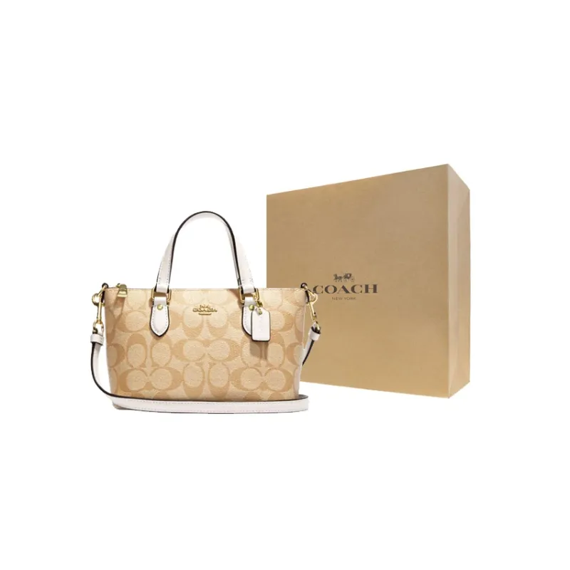 COACH Gallery Canvas With Leather Handbag, Shoulder Bag, Crossbody Bag Small Size Women's Khaki & White-7