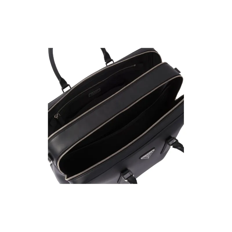 PRADA Leather Portable One Shoulder Crossbody Briefcases Men's Black-5