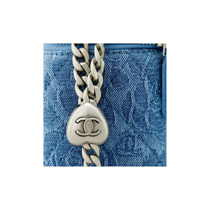 CHANEL 23P SS Denim Box Bag, Square Box Shoulder Bag, Crossbody Bag Trumpets Women's Blue-5
