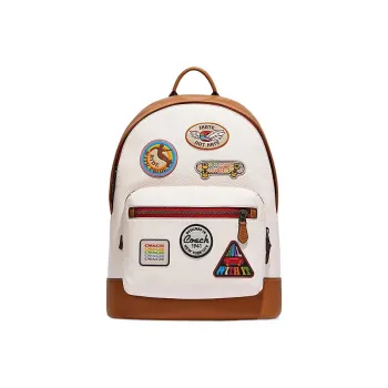 COACH West Cow Leather With Textile Backpack Regular Women's White & Brown