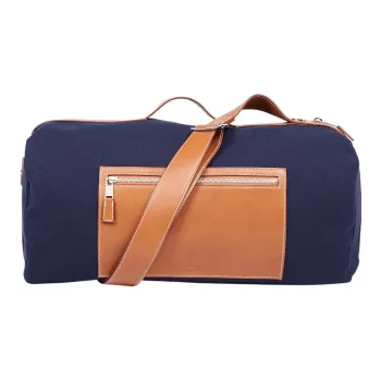 HERMES Canvas With Leather Luggage Bag Shoulder Bag Crossbody Portable Travel Bag Men's Marine Blue/Orange