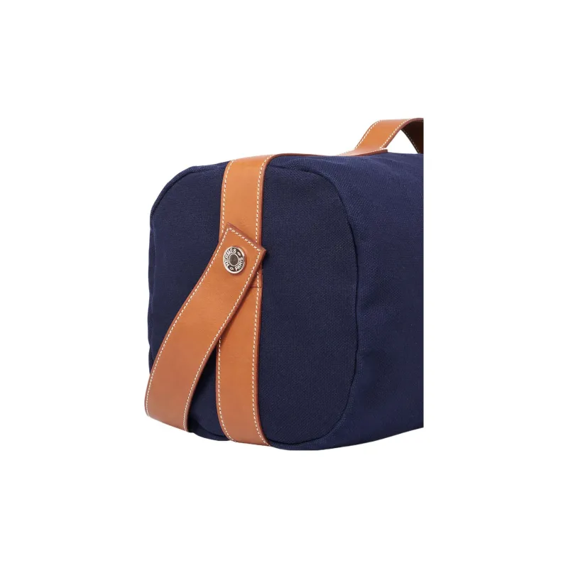 HERMES Canvas With Leather Luggage Bag Shoulder Bag Crossbody Portable Travel Bag Men's Marine Blue/Orange-3
