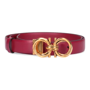 FERRAGAMO Logo Emblem Smooth Buckle Leather Belts Women's Red
