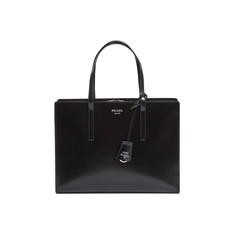 PRADA Leather Briefcase Tote Bag Shopping Bag Handbag Shoulder Bag Regular Women's Black-0