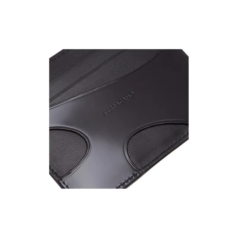 FERRAGAMO Cow Leather Card Holder Wallet Men's Black-4