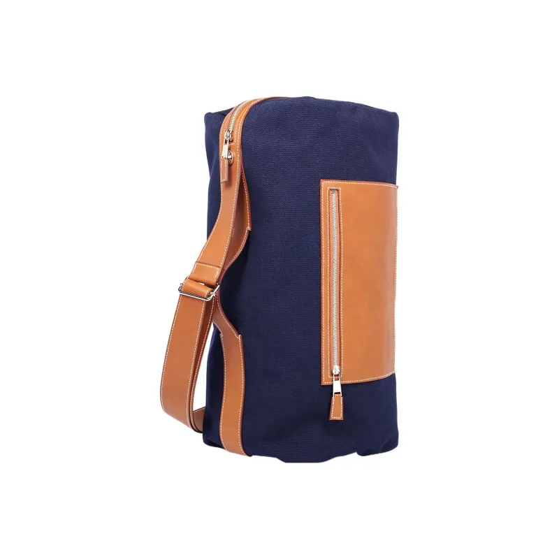 HERMES Canvas With Leather Luggage Bag Shoulder Bag Crossbody Portable Travel Bag Men's Marine Blue/Orange-1