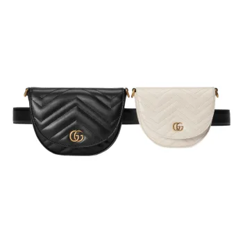 GUCCI GG Marmont Leather Clutch Fanny Pack Women's Black/White