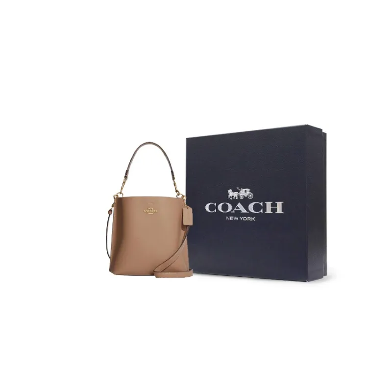 COACH Mollie Leather Bucket Bag Handbag Shoulder Bag Crossbody Bag Small Size Women's Taupe-5