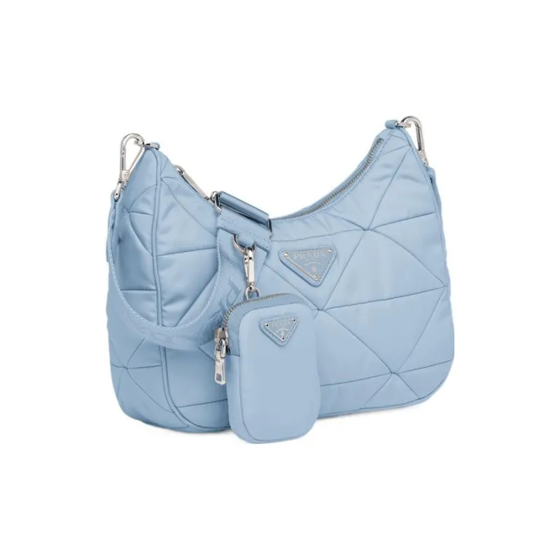 PRADA Fabric Hobo Bag Crossbody Bag Shoulder Bag Women's Light Blue-1
