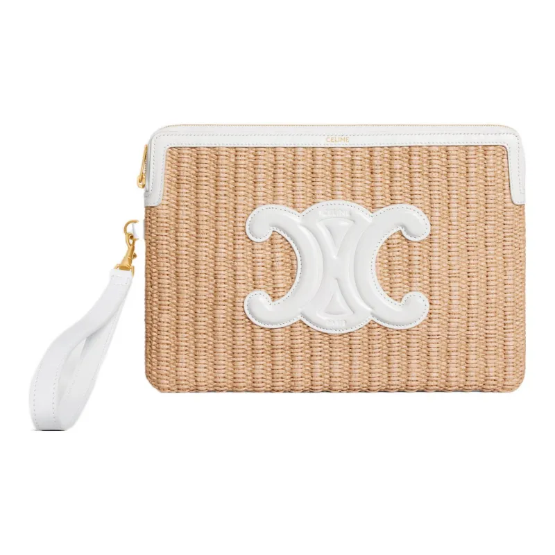 CELINE Fabric Cow Leather Patchwork Binding Clutch Small Size Women's Natural/White-0