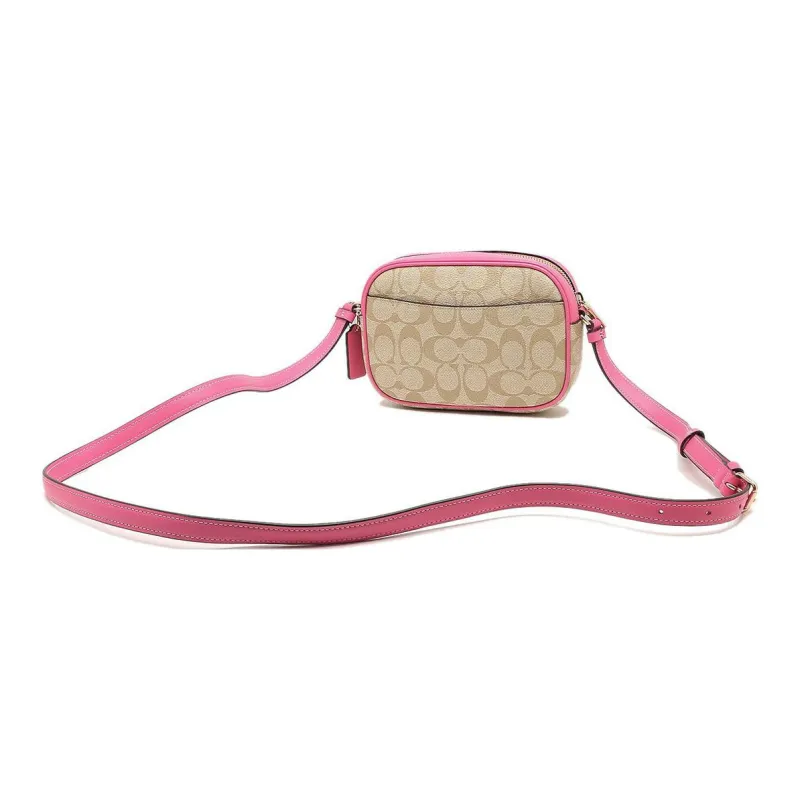 COACH Jamie Canvas With Leather Camera Bag, Shoulder Bag, Crossbody Bag Trumpets Women's Khaki & Pink-3