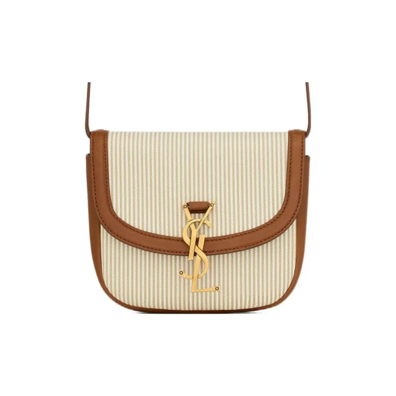 SAINT LAURENT KAIA Canvas With Tanned Leather Canvas Bag Shoulder Bag Crossbody Bag Small Size Women's Beige/Brick-0