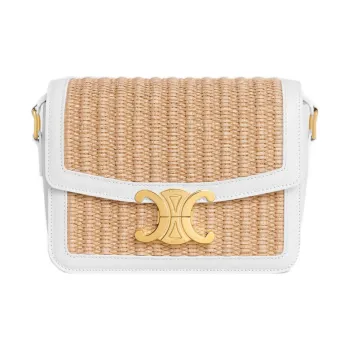 CELINE Triomphe Plant Material With Cow Leather Shoulder Bag, Crossbody Bag Women's Natural/White