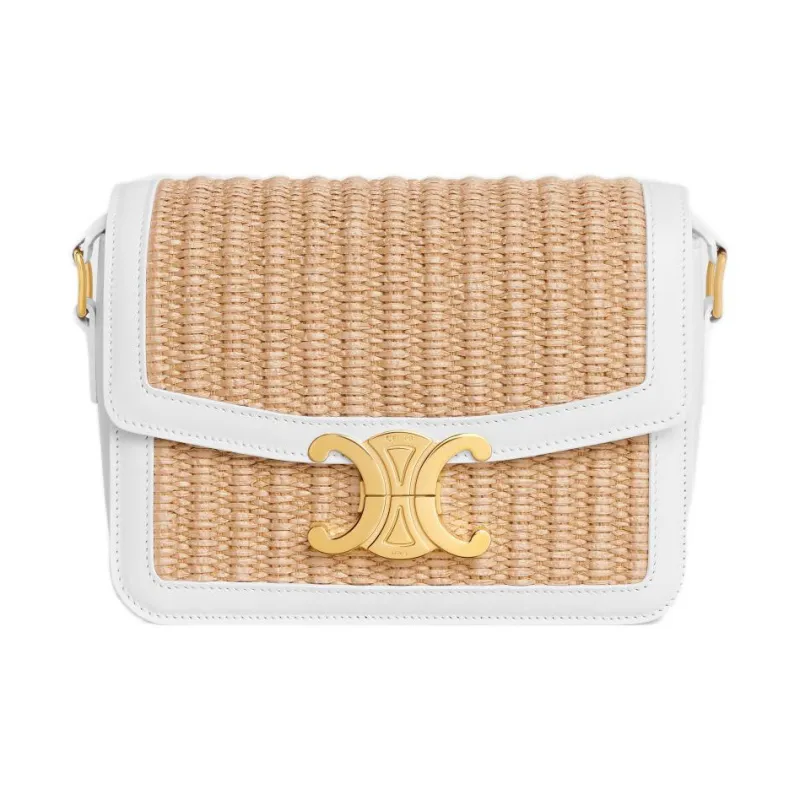 CELINE Triomphe Plant Material With Cow Leather Shoulder Bag, Crossbody Bag Women's Natural/White-0