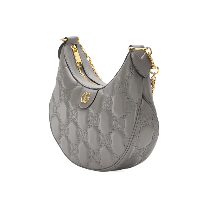 GUCCI GG Matelassé Leather Shoulder Bag Crescent Bag Shoulder Bag, Crossbody Bag Women's Gray-2