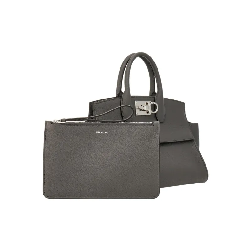 FERRAGAMO Studio Cow Leather Handbag Medium Size Women's Dark Gray-3