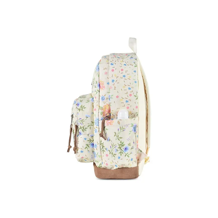JanSport Leather Patchwork Backpack Medium Size Unisex Pastoral Floral Pattern-2