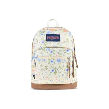 JanSport Leather Patchwork Backpack Medium Size Unisex Pastoral Floral Pattern
