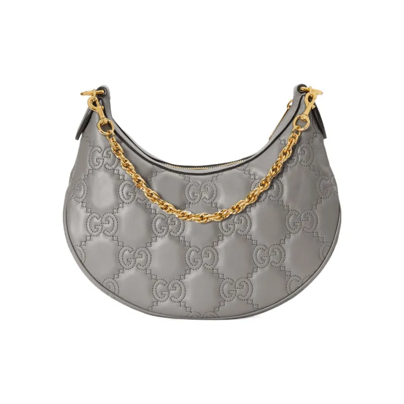 GUCCI GG Matelassé Leather Shoulder Bag Crescent Bag Shoulder Bag, Crossbody Bag Women's Gray-4