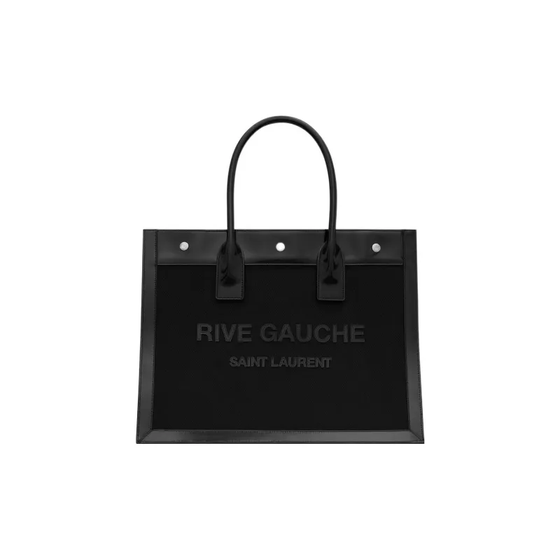 SAINT LAURENT Rive Gauche Mesh With Glossy Leather Tote Bag, Shopping Bag, Handbag Women's Black-0