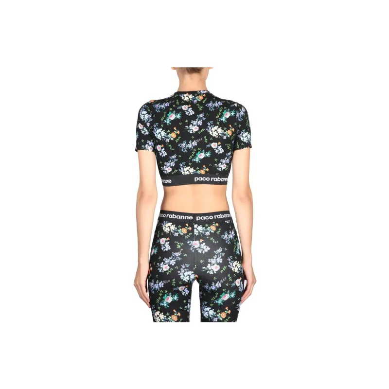 Paco Rabanne Paint Splatter Print Logo Band Crop Top-1