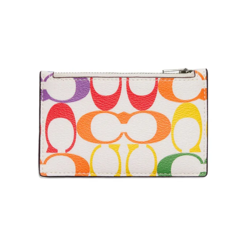 COACH Card Case Canvas With Leather Card Holder Coin Purse Women's Rainbow-0