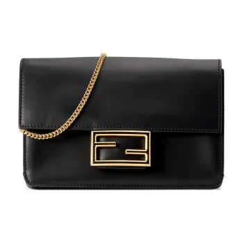 FENDI Cow Leather Baguette Bag Shoulder Bags Women's Black