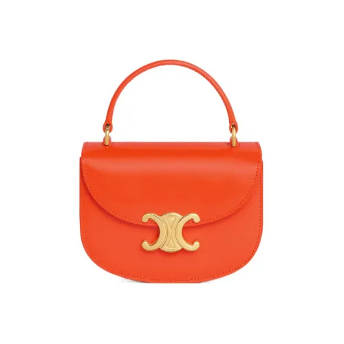 celine Camarat Triomphe Shiny Cow Leather Shoulder Bag Crossbody Bag Handbag Mini Women's Orange