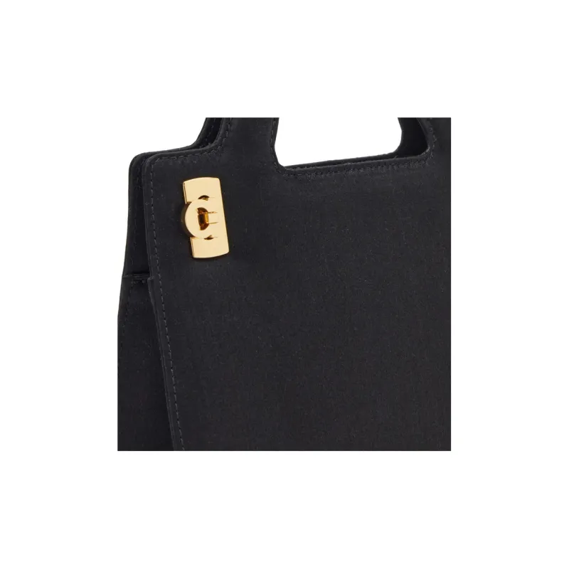 FERRAGAMO Satin Fabric Shoulder Bag Crossbody Bag Handbag Mini Women's Black-4