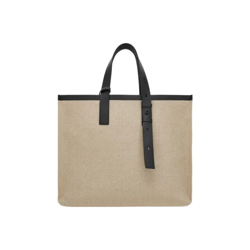 FERRAGAMO Fabric With Calfskin Tote Bag Shopping Bag Shoulder Bag Handbag Men's Natural/Black-2