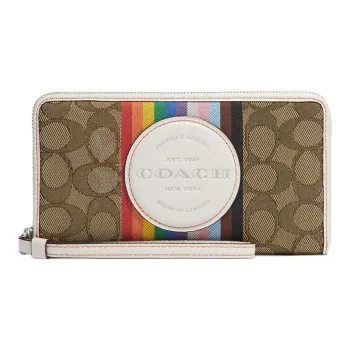 COACH Dempsey Iconic Jacquard With Pebbled Leather Coin Purses Wallets Small Size Women's Multicolor
