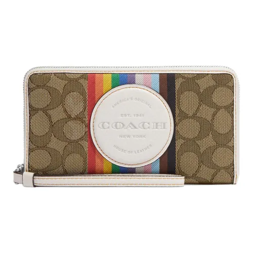 COACH Dempsey Iconic Jacquard With Pebbled Leather Coin Purses Wallets Small Size Women's Multicolor