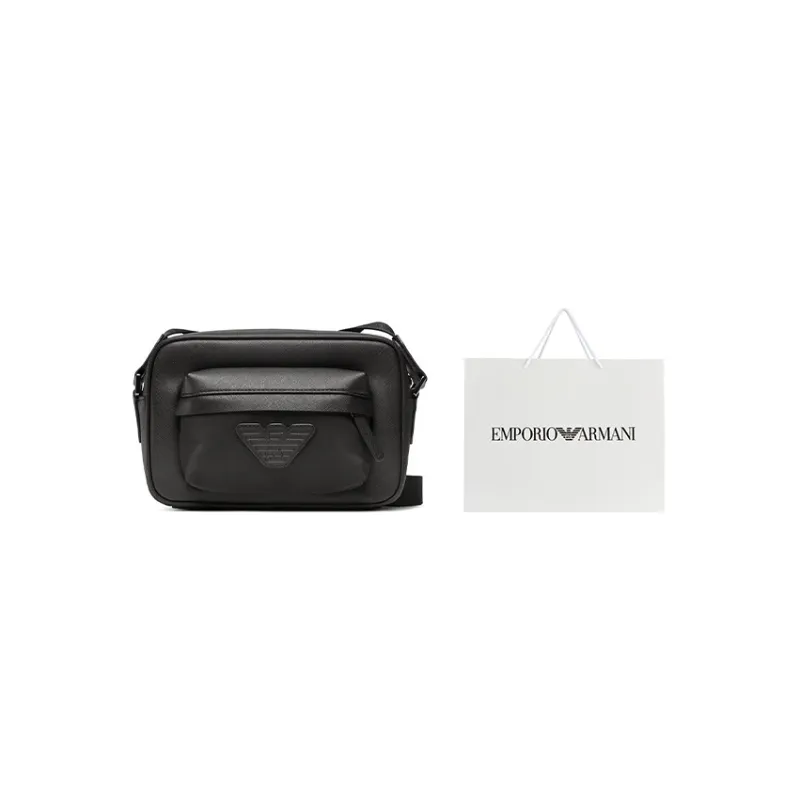 EMPORIO ARMANI Polyester Leather Crossbody Bag, Shoulder Bag Men's Black-5