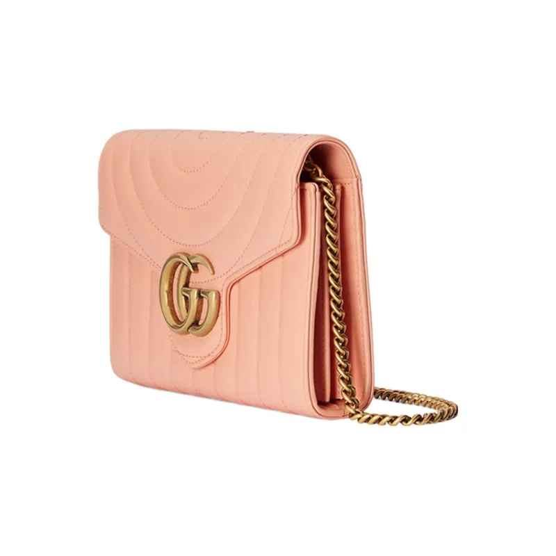 GUCCI GG Marmont Leather Shoulder Bag Crossbody Bag Mini Women's Peach Pink-1