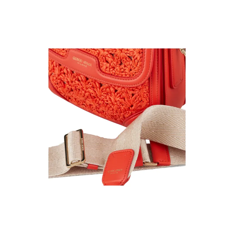 AMANI Raffia With Leather Shoulder Bag Women's Coral Red-6
