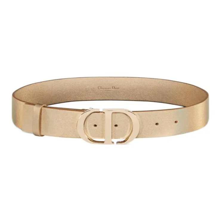DIOR Letter Pattern Decoration Smooth Buckle Leather Belts Women's Gold-0