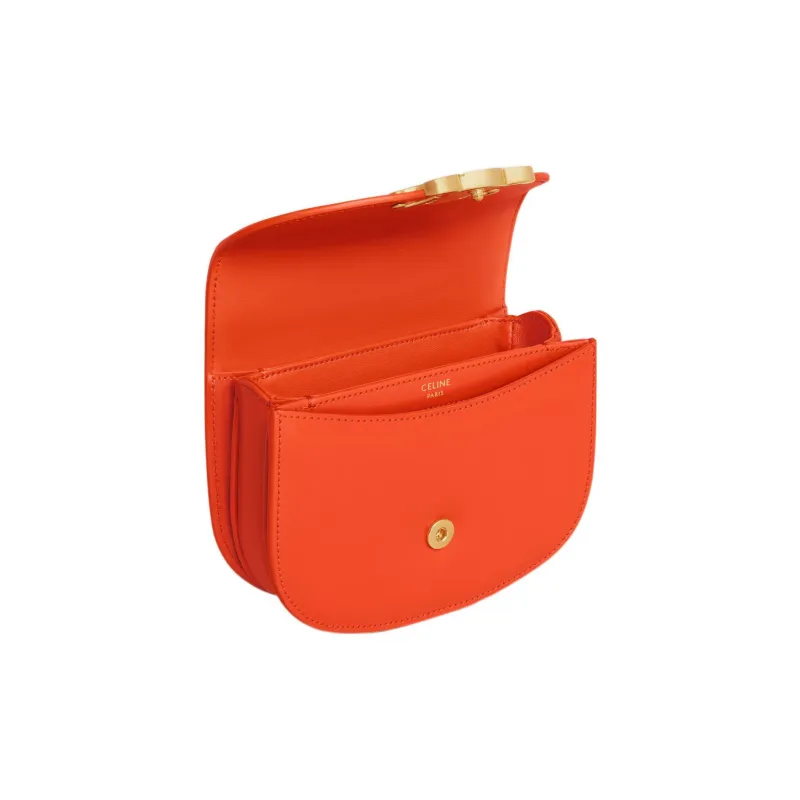 CELINE Triomphe Shiny Cow Leather Shoulder Bag Crossbody Bag Handbag Mini Women's Orange-3