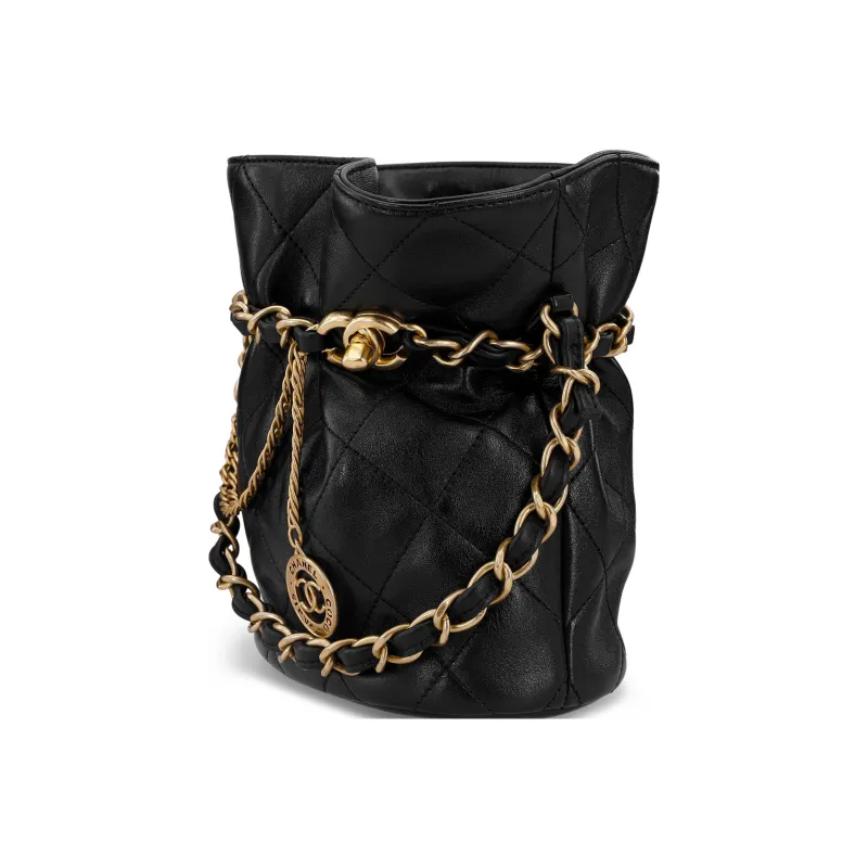 CHANEL Lambskin Bucket Bag, Portable Crossbody Bag, Shoulder Bag Trumpets Women's Black-1