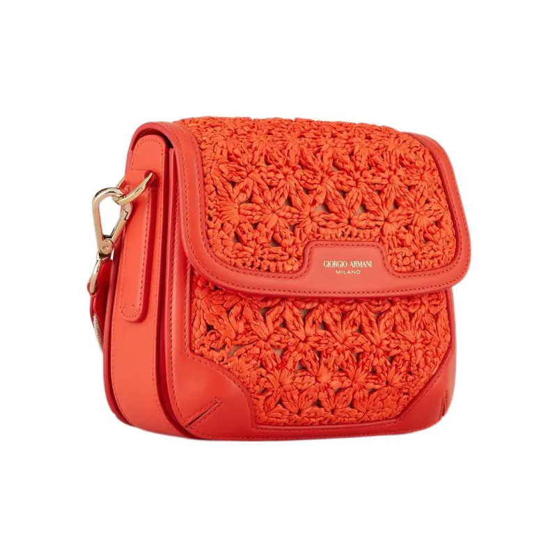 AMANI Raffia With Leather Shoulder Bag Women's Coral Red-1
