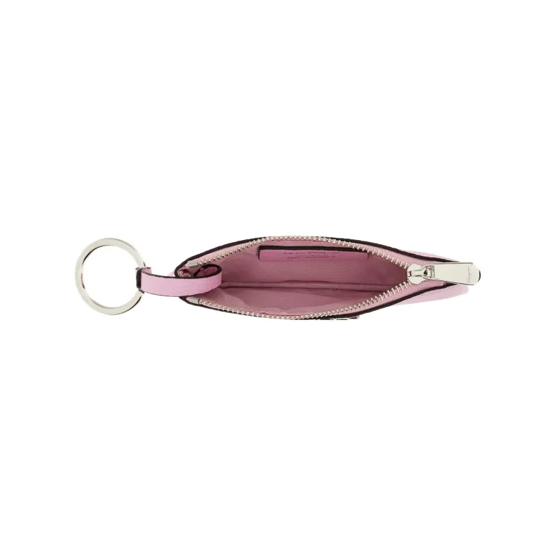 FERRAGAMO GANCINI Hammered Calfskin Key Pouch Women's Pink-3