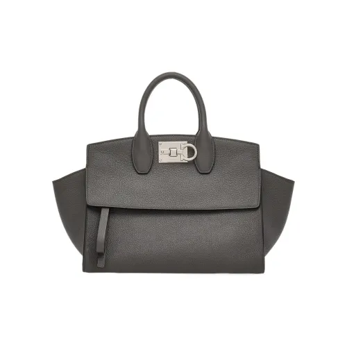 FERRAGAMO Studio Cow Leather Handbag Medium Size Women's Dark Gray