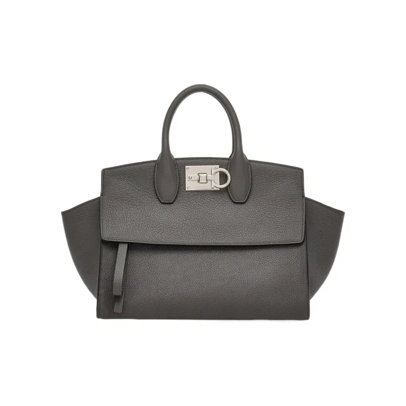 FERRAGAMO Studio Cow Leather Handbag Medium Size Women's Dark Gray-0
