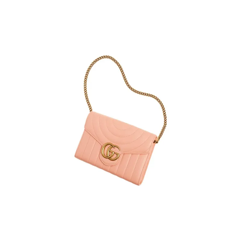 GUCCI GG Marmont Leather Shoulder Bag Crossbody Bag Mini Women's Peach Pink-2