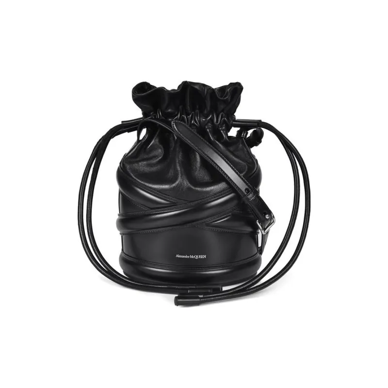 Alexander McQueen Soft Curve Calfskin Bucket Bags Crossbody Bag, Shoulder Bag Women's Black-2