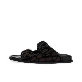 Valentino Toile Iconographe Double Strap Sandal 'VLogo   Fondant Black'