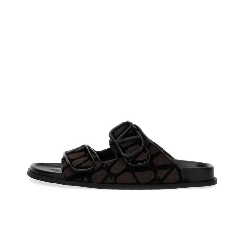 Valentino Toile Iconographe Double Strap Sandal 'VLogo - Fondant Black'