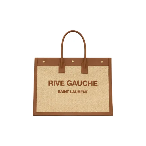 SAINT LAURENT Rive Gauche Raffia With Vegetable Tanned Leather Tote Bag Shopping Bag Handbag Women's Natural/Brown