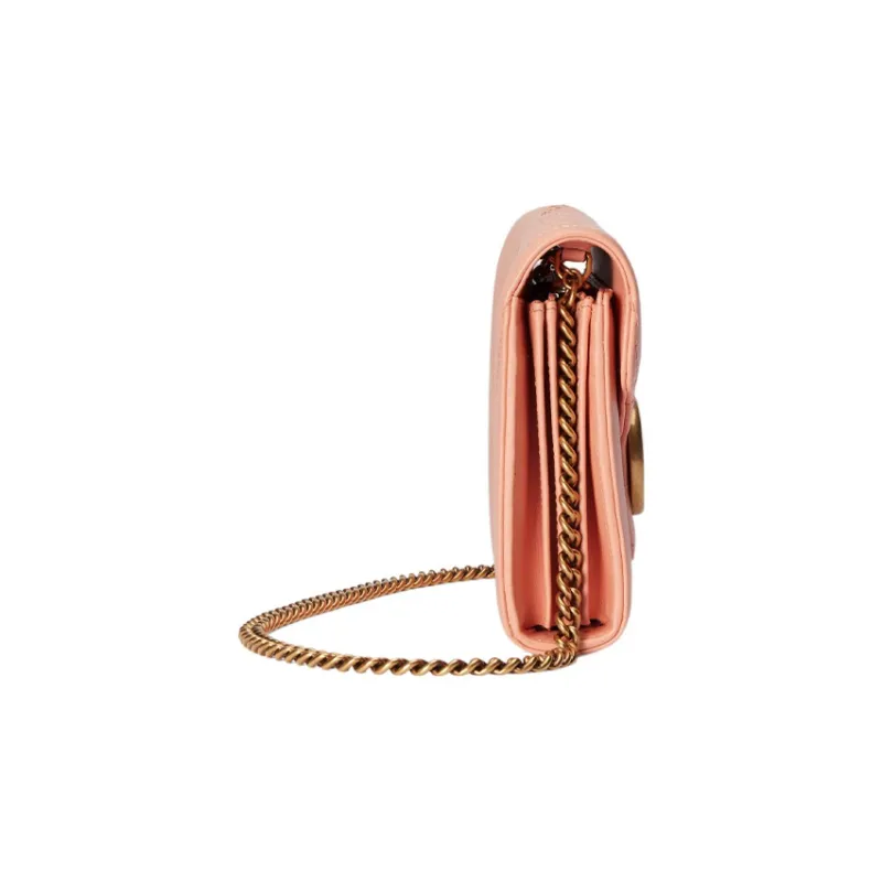 GUCCI GG Marmont Leather Shoulder Bag Crossbody Bag Mini Women's Peach Pink-3