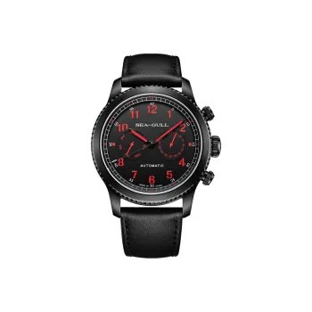 Sea Gull Pilot Collection Automatic Mechanical Movement Genuine Leather Strap Watch Men's Watches Black Dial
